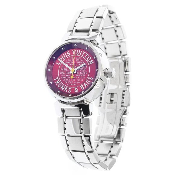 LOUIS VUITTON Tambour TRUNKS&BAGS Q121N Red Dial Quartz Ladies Watch_891615 - Picture 1 of 6